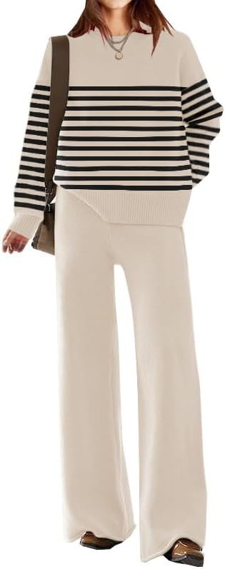 ETCYY NEW Womens Elegant Lounge Sets Knitted Sweatsuit Sets 2 Piece Outfits with Sweater Tops and Wide Leg Sweatpants