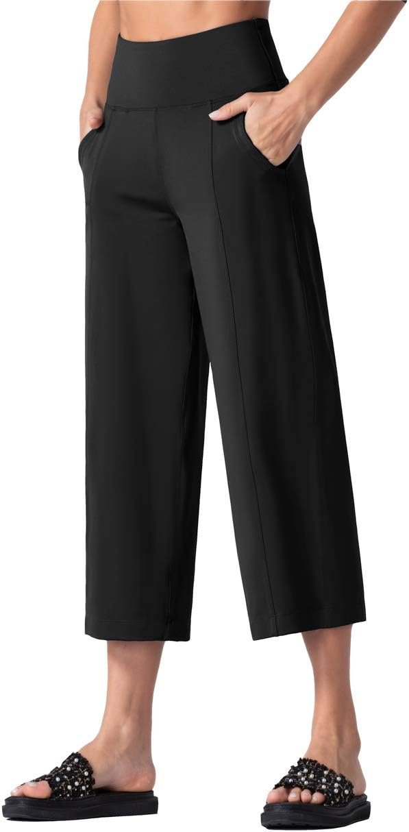 THE GYM PEOPLE Womens’ Yoga Pants with Pockets and Tummy Control High Waist in Flare Crop