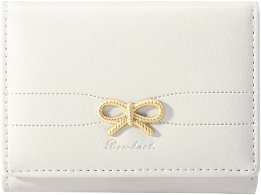 Sunwel Fashion Wallets Girls Cute Coquette Bow Small Wallet Aesthetic Card Holder ID Window Purse for Women (CREAM)