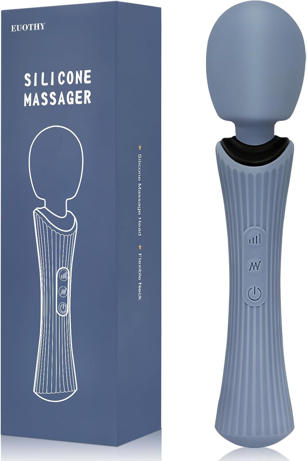 Cordless Handheld Personal Massage Wand – Soft Silicone & Waterproof & USB Rechargeable & Quiet Motor, with 12 Vibration Patterns, 3 Powerful Speeds, for Muscle Tension Relief Rose Blue