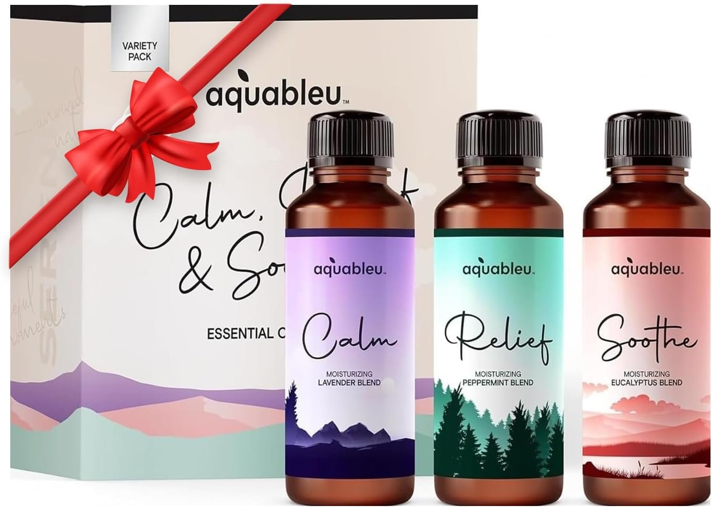 Essential Massage Oil Gift Set – Serenity Trio Sooth, Calm, Relief Includes Lavender, Peppermint & Eucalyptus Massage Oil Blends 80 ML in Beautiful Packaging – Great Gift for Women