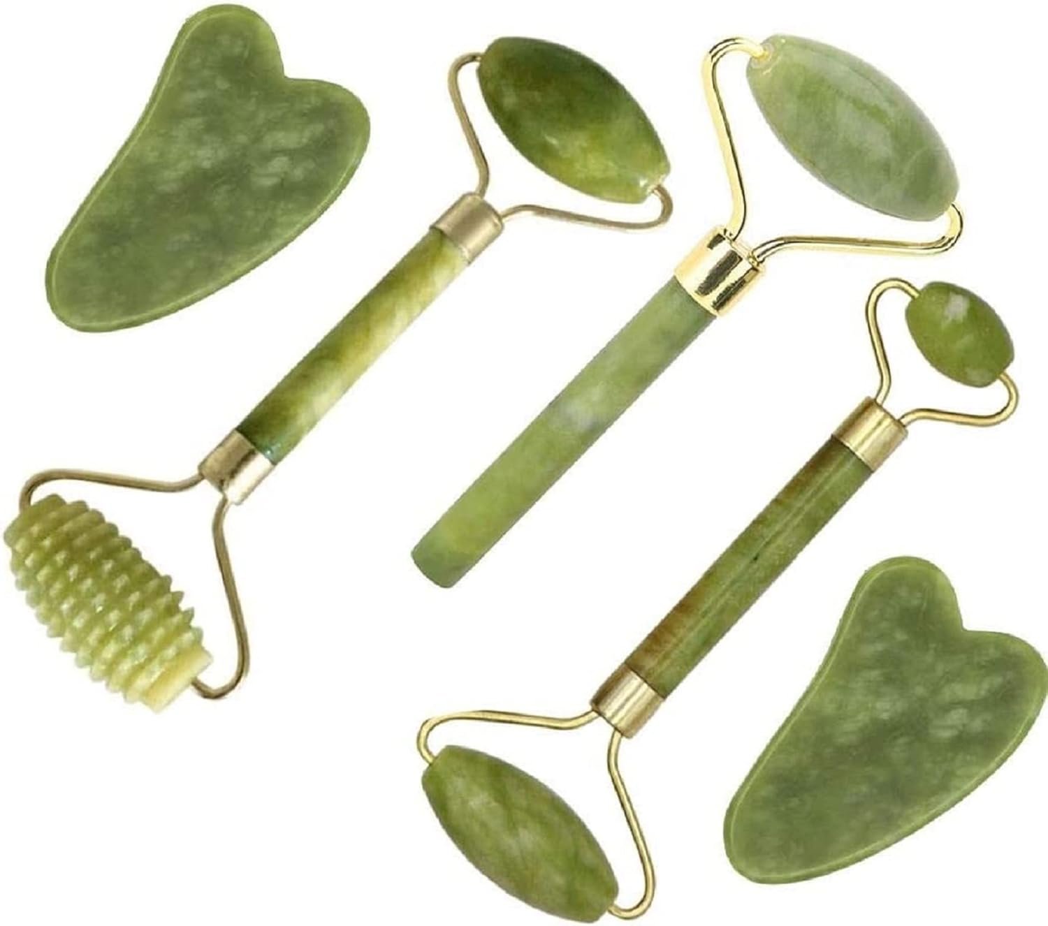 Jade Gua Sha Facial Massager Set – 5 in 1 Skin Care Tools with Roller and Massager