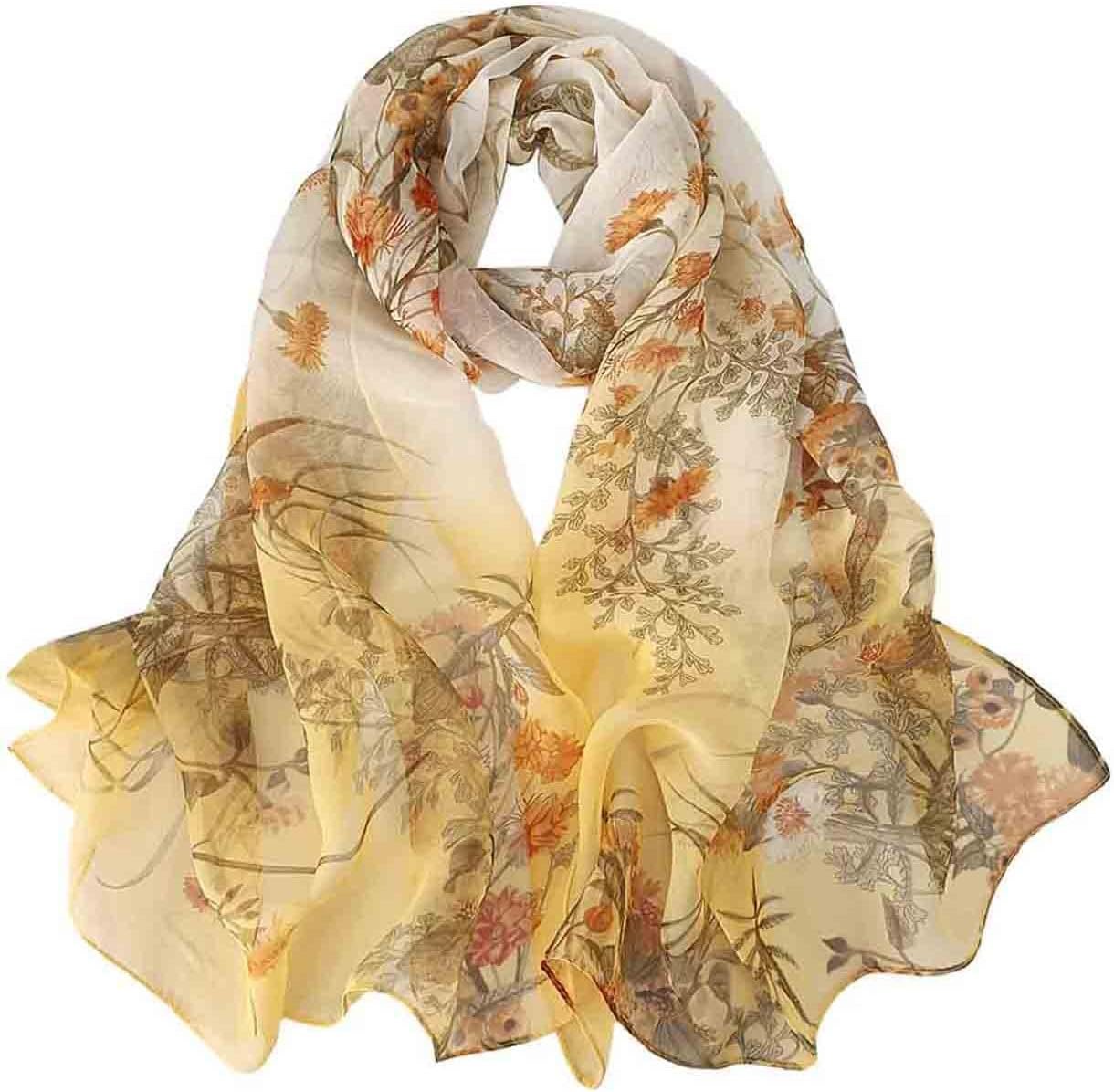 Pokeedioty Scarfs for Women Lightweight Scarves Elegant Floral Pattern Sheer Scarfs Shawls Wraps
