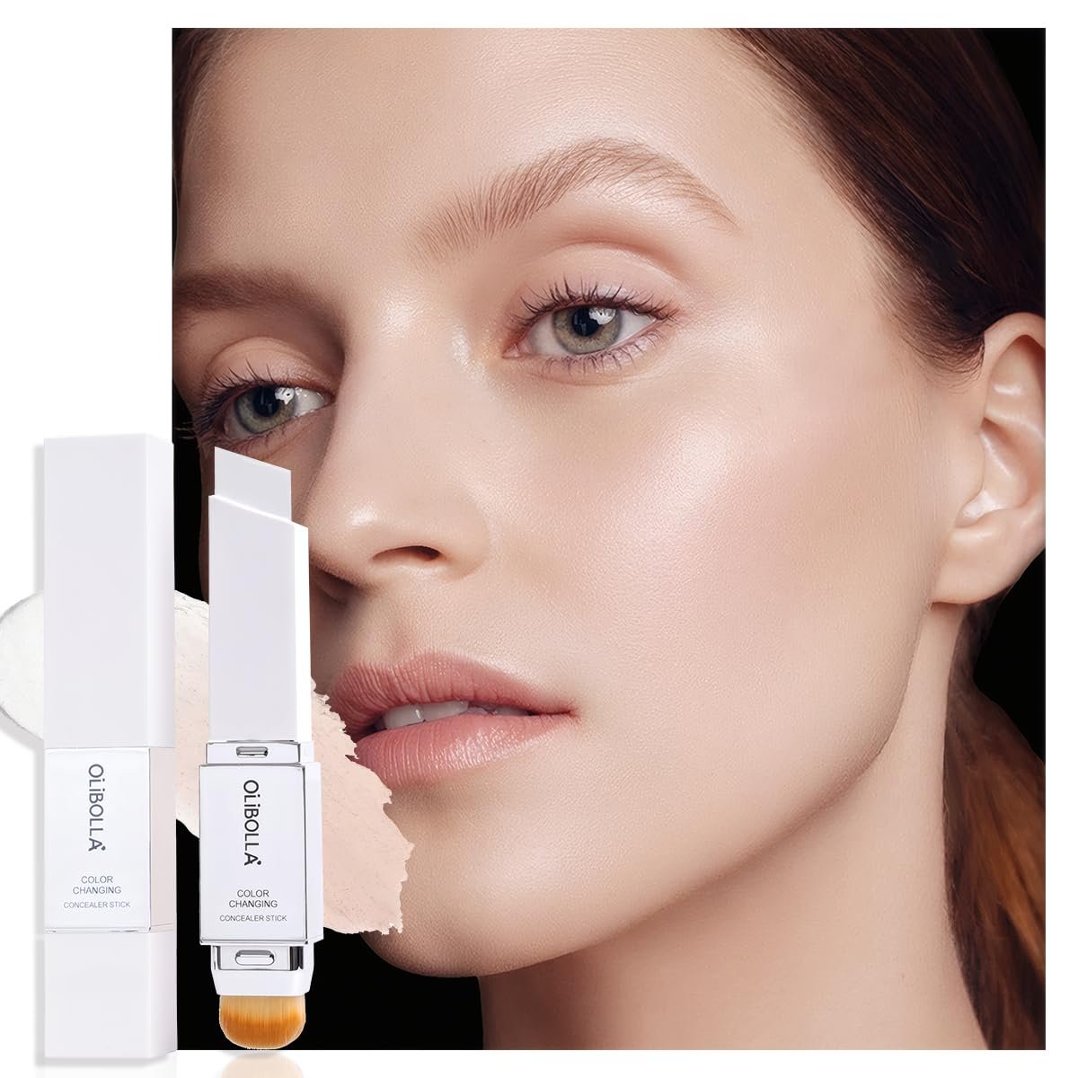 2 in 1 Color-Changing Foundation Stick, Weightless, Skin fit, Satin Glow Finish, Coverage Finish Base Makeup – Dual-Ended with Brush (01#True Beige)