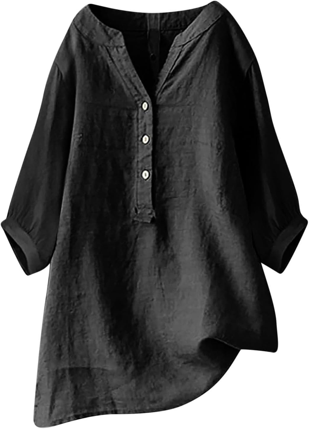 Linen Shirts for Women Summer Beach 3/4 Length Sleeve V Neck Button Tops Dressy Casual Tunic Loose Blouse 2025