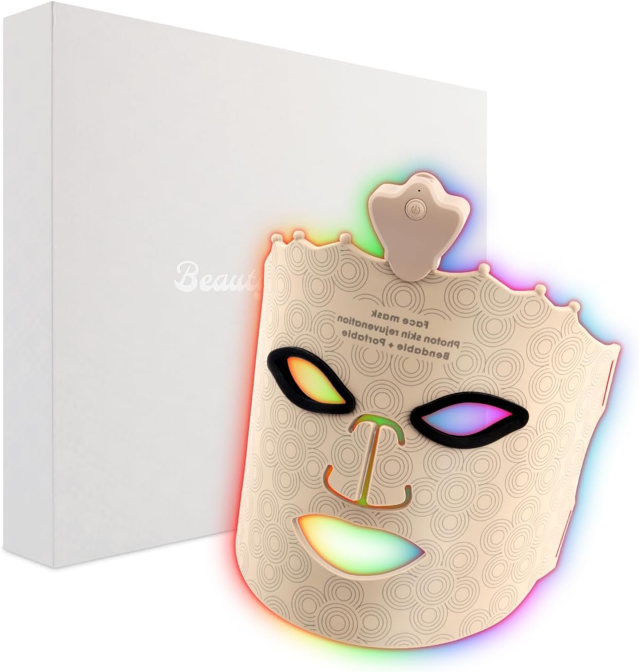 Face Mask Light Therapy, 7 Color Red Light Therapy for Face, LED Facial Light Therapy Device, Rechargeable Cordless Skin Care Face Mask for Wrinkle Reduction, Gray