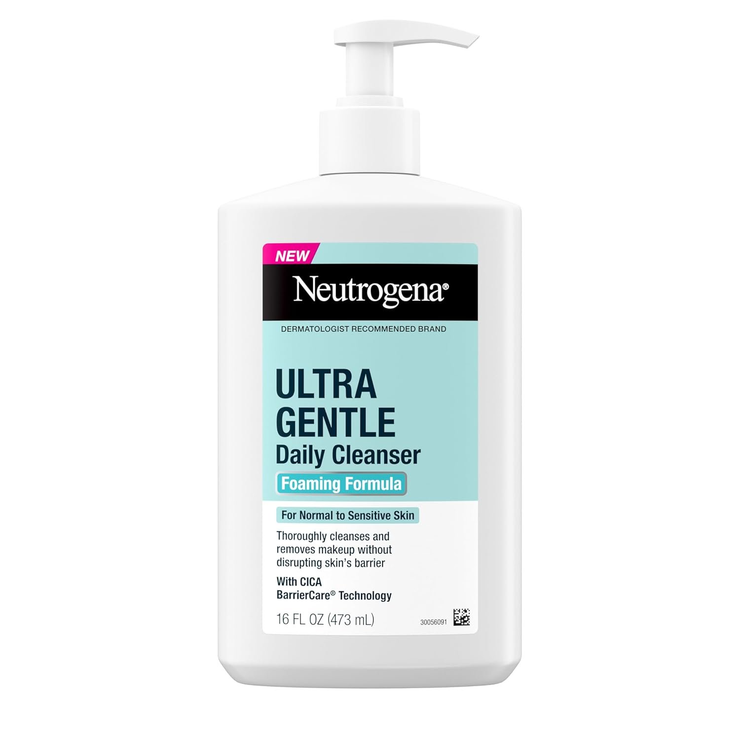 Neutrogena Ultra Gentle Foaming Facial Cleanser, Fragrance Free Hydrating Face Wash for Sensitive Skin, Daily Non Over Drying Makeup Remover, Hypoallergenic, Soap & Dye Free, Non-Comedogenic, 16 Fl Oz