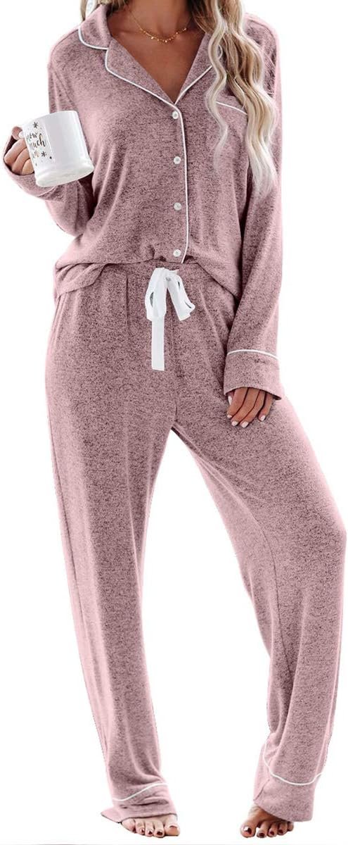 Aamikast Women’s Pajama Sets Long Sleeve Button Down Sleepwear Nightwear Soft Pjs Lounge Sets