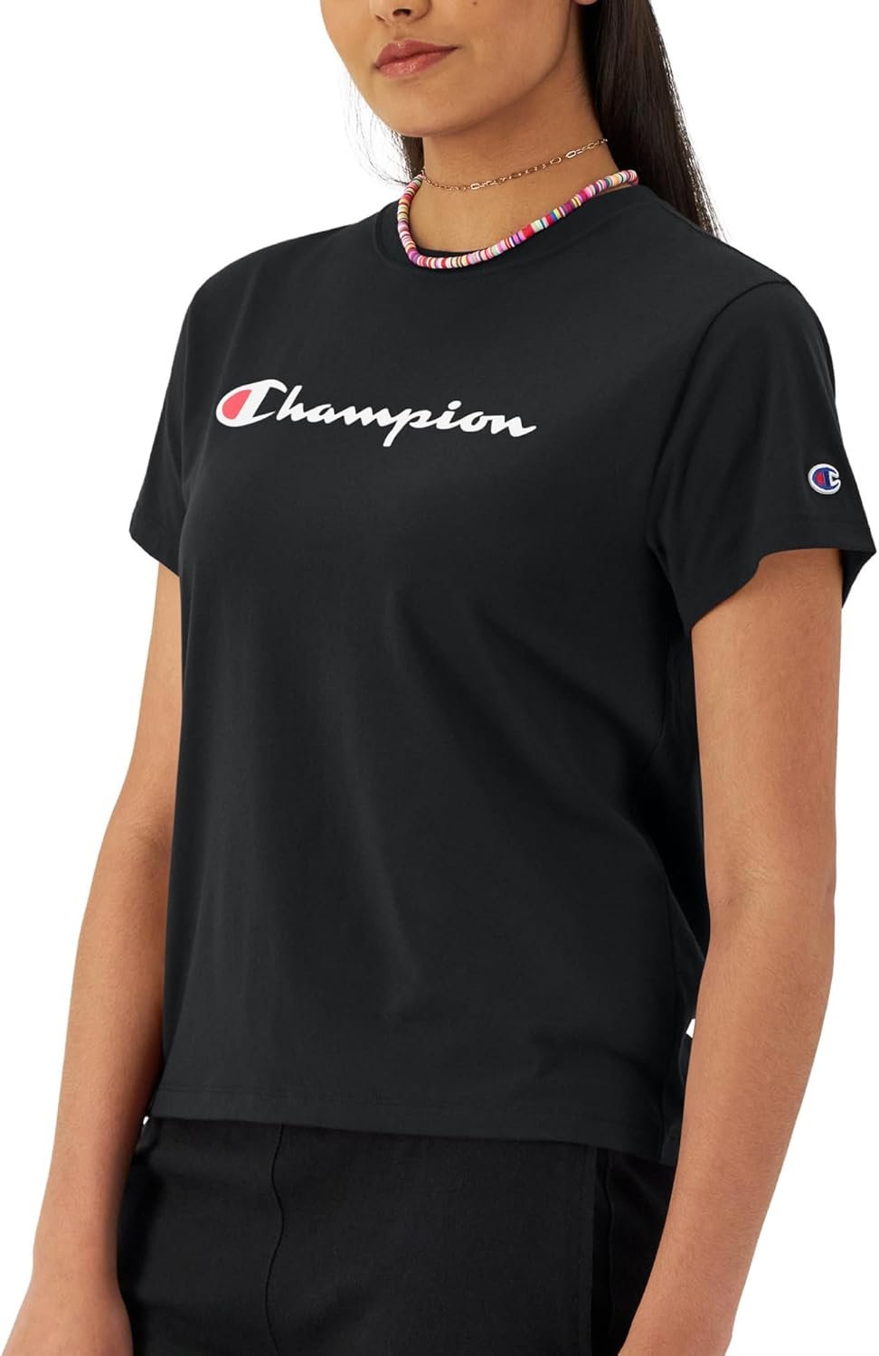 Champion Women’s Classic Short Sleeve Graphic T-Shirt, Standard Fit, Script Logo