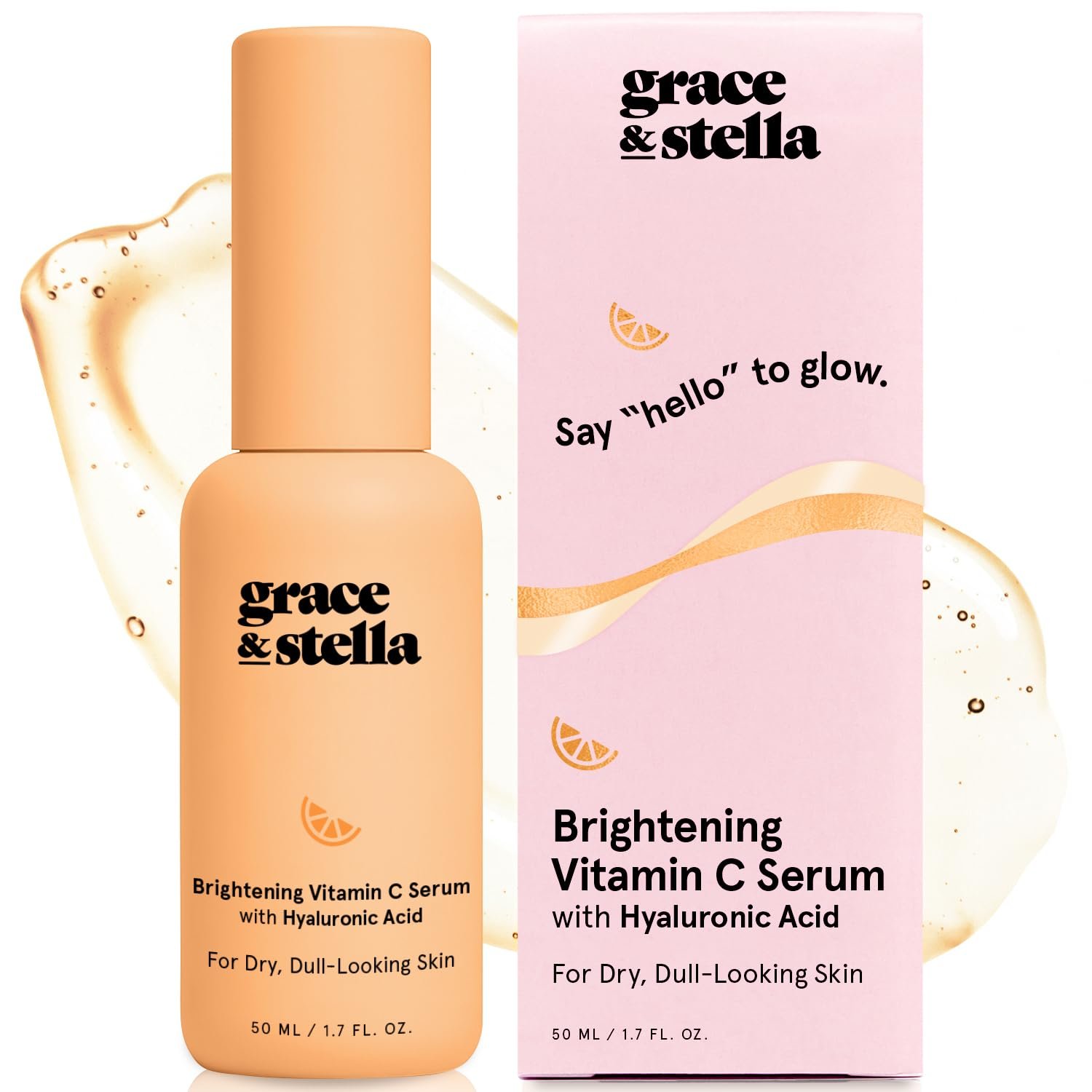 grace & stella Vitamin C Serum for Face (50ml /1.7 fl oz)- Brightening Vitamin C for Face with Hyaluronic Acid Serum To Reduce Dullness & Dark Spots – Vegan Skincare