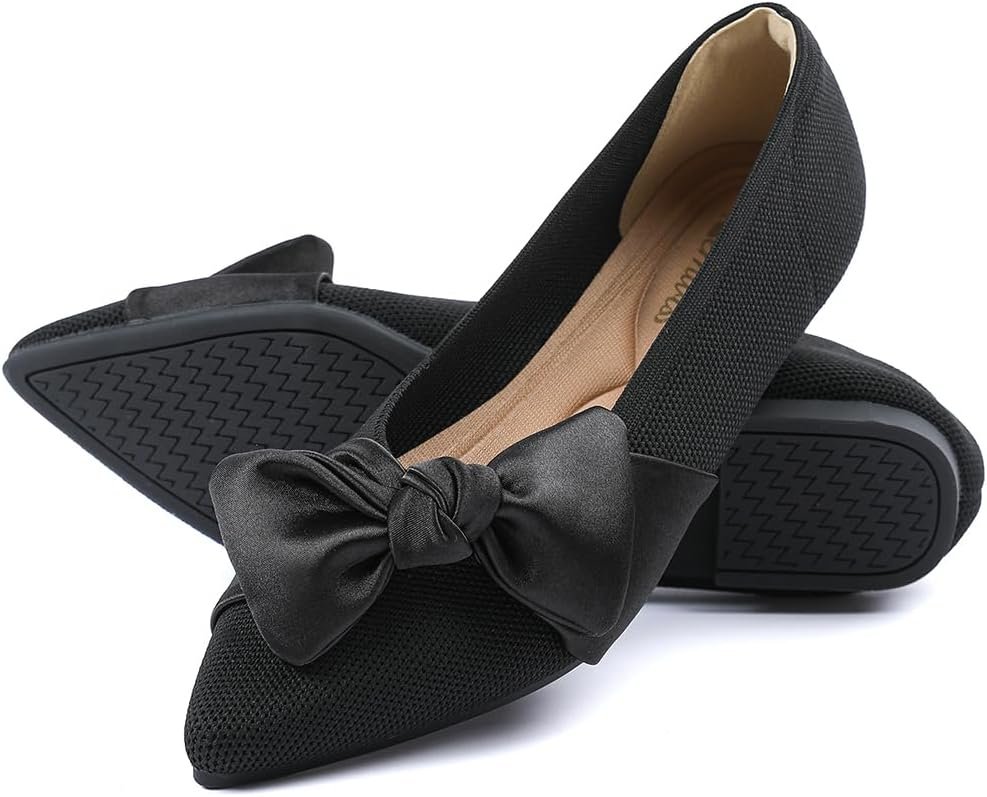 Semwiss Pointed Toe Ballet Flats for Women Slip On Comfortable Flats with Bow Dressy Casual Work Shoes