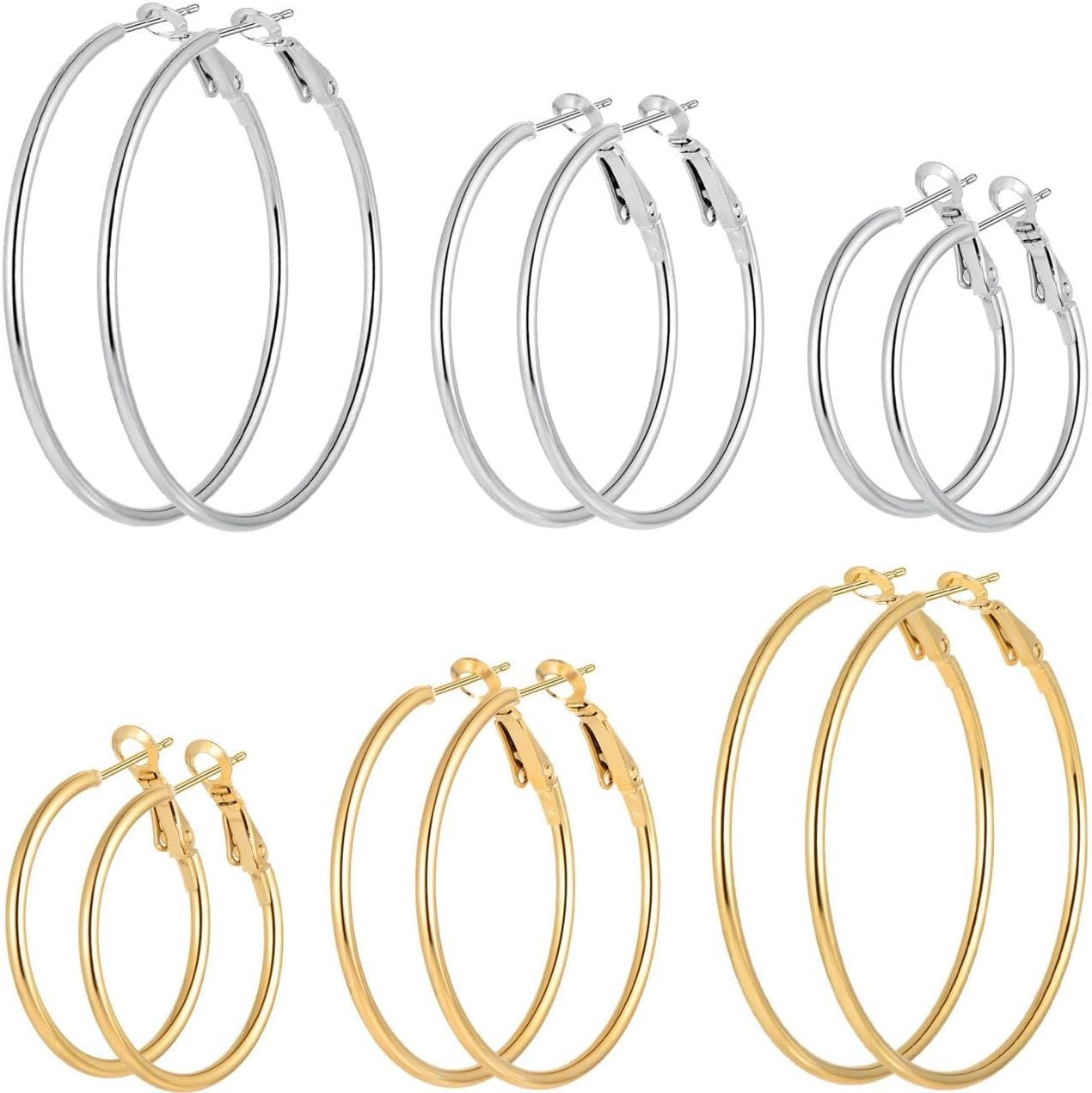 5/12 Pairs Gold Silver Plated Hoop Earrings for Women, Hypoallergenic Stainless Steel Hoops Earrings Set, Lightweight Large Small Hoops Women Earrings Loop Earrings Set