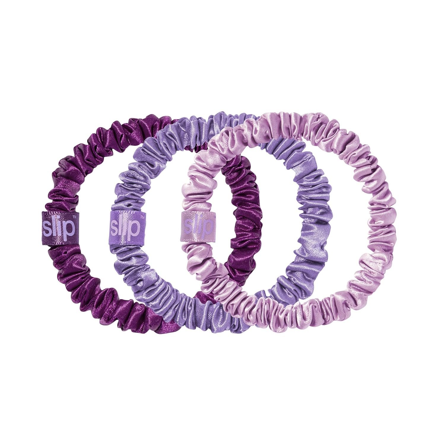 SLIP Amazon Exclusive Skinny Scrunchies: Anti-Crease, Anti-Breakage Slipsilk™ Design Protects Delicate Hair | Includes 3 Pure Silk Scrunchies, Violet
