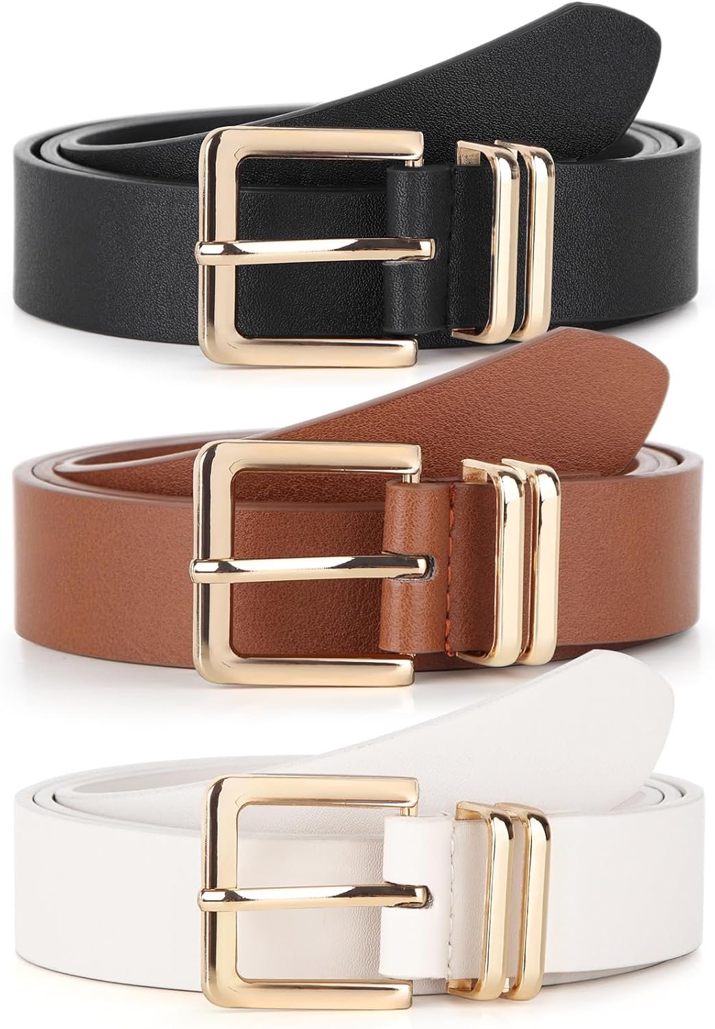 UnFader Pack 3 Women Belts for Jeans Pants, Fashion Gold Buckle Leather Belts