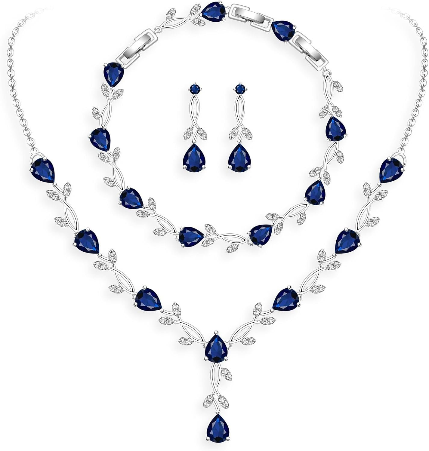 GZWHD Wedding Jewelry Sets for Bride Bridesmaid Women Cubic Zirconia Necklace Earrings Bracelet Set Gift for Mother Friend Wife Daughter Sister Party Prom Jewelry