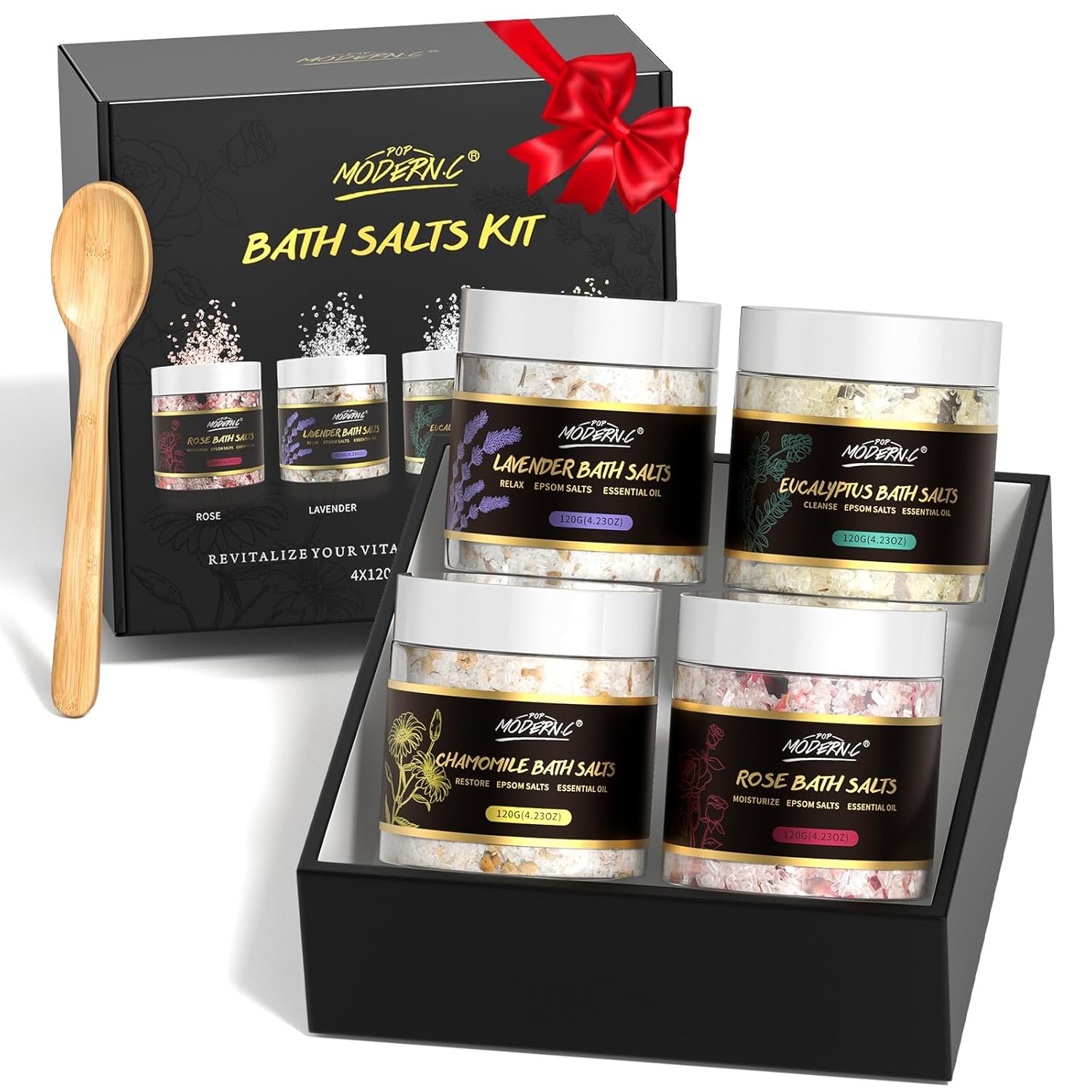 Epsom Bath Salts Gift Set for Soaking 4pcs Bath Salts with Essential Oils for Women Relaxing Lavender Eucalyptus Rose Chamomile Bath Set for Women Luxury Spa Birthday Mother’s Day Christmas Gift