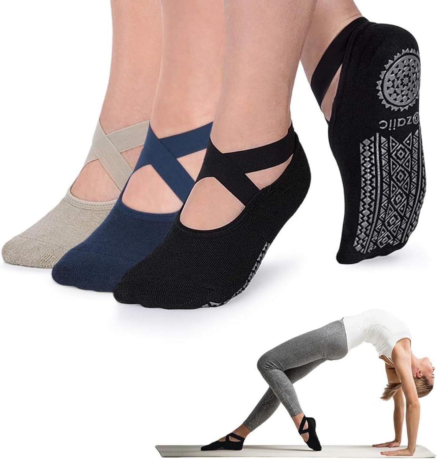 Ozaiic Pilates Socks for Women Non Slip Grip, Yoga Socks with Grippers for Barre, Hospital, Ballet, Dance, Barefoot Workout