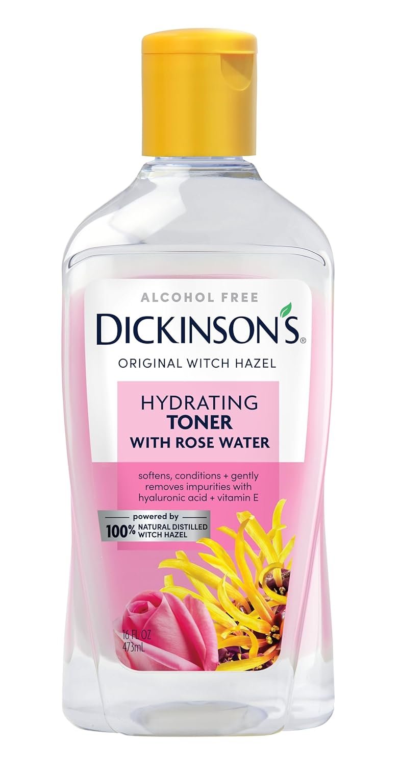 Dickinson’s Enhanced Witch Hazel Hydrating Toner with Rosewater, Alcohol Free, 98% Natural Formula, 16 Fl Oz (Pack of 1)