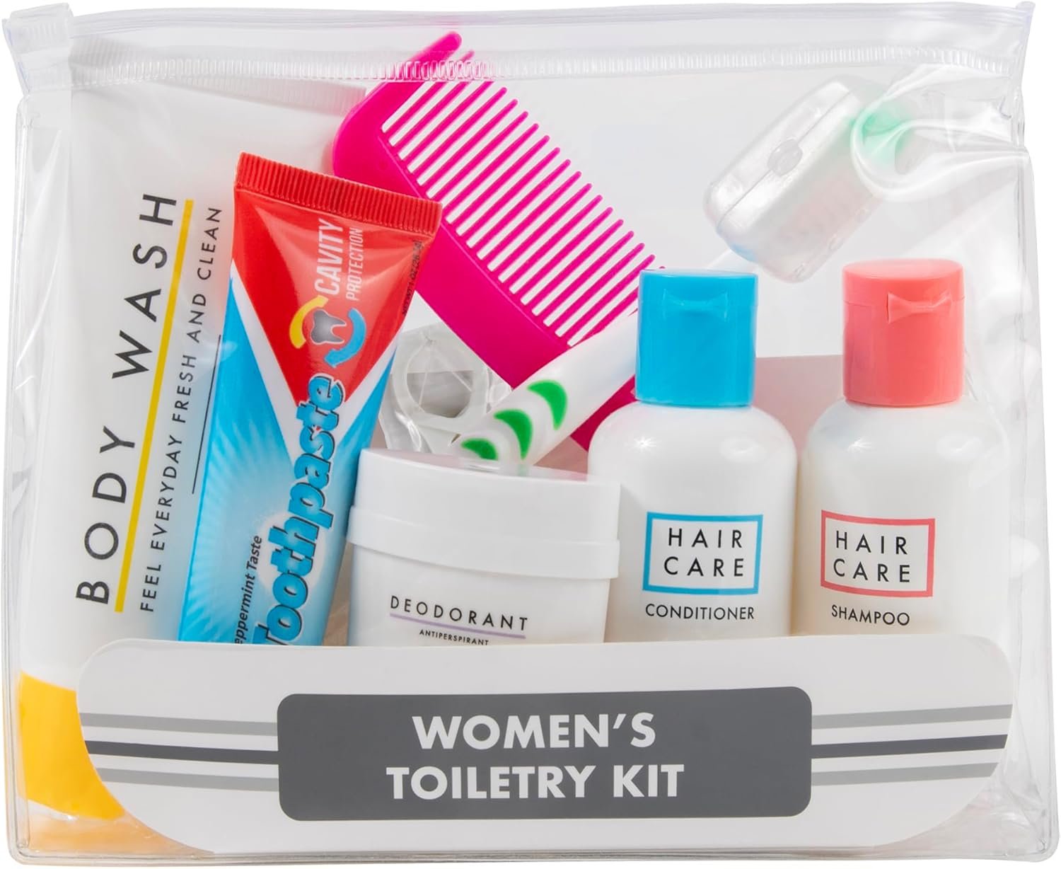 Trail maker Women’s Travel Toiletry Bag with Supplies, 15 Piece Travel Size TSA Compliant Oral Care and Grooming Essentials Kit