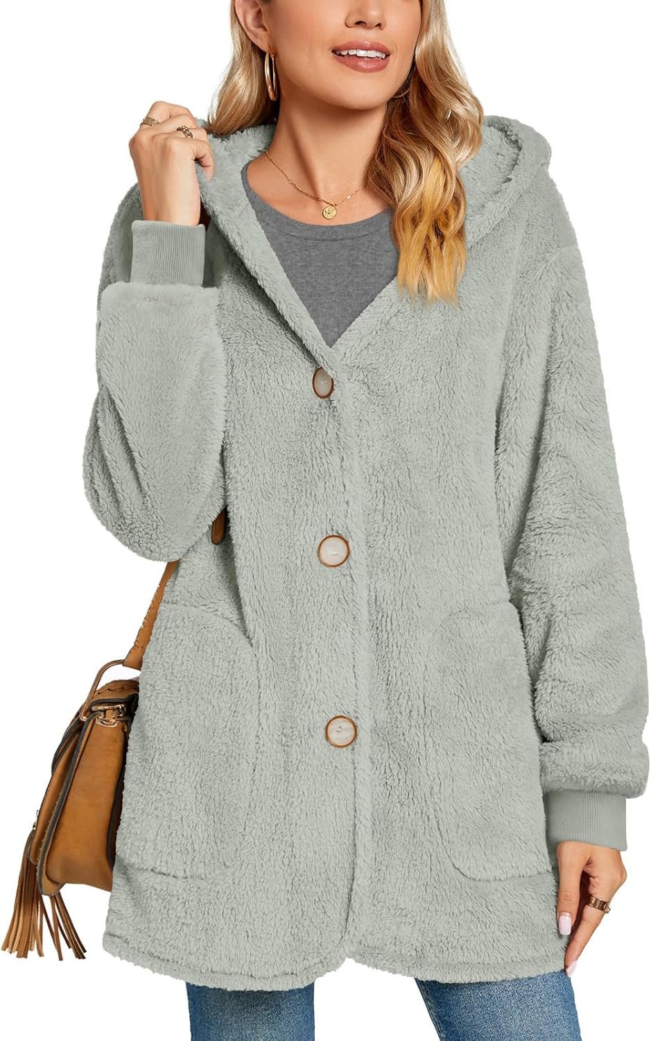 Bestbee Warm Fleece Jackets for Women, Fuzzy Hooded Casual Coats Lidies 2025 Cardigan Sweaters Outerwear with Pockets