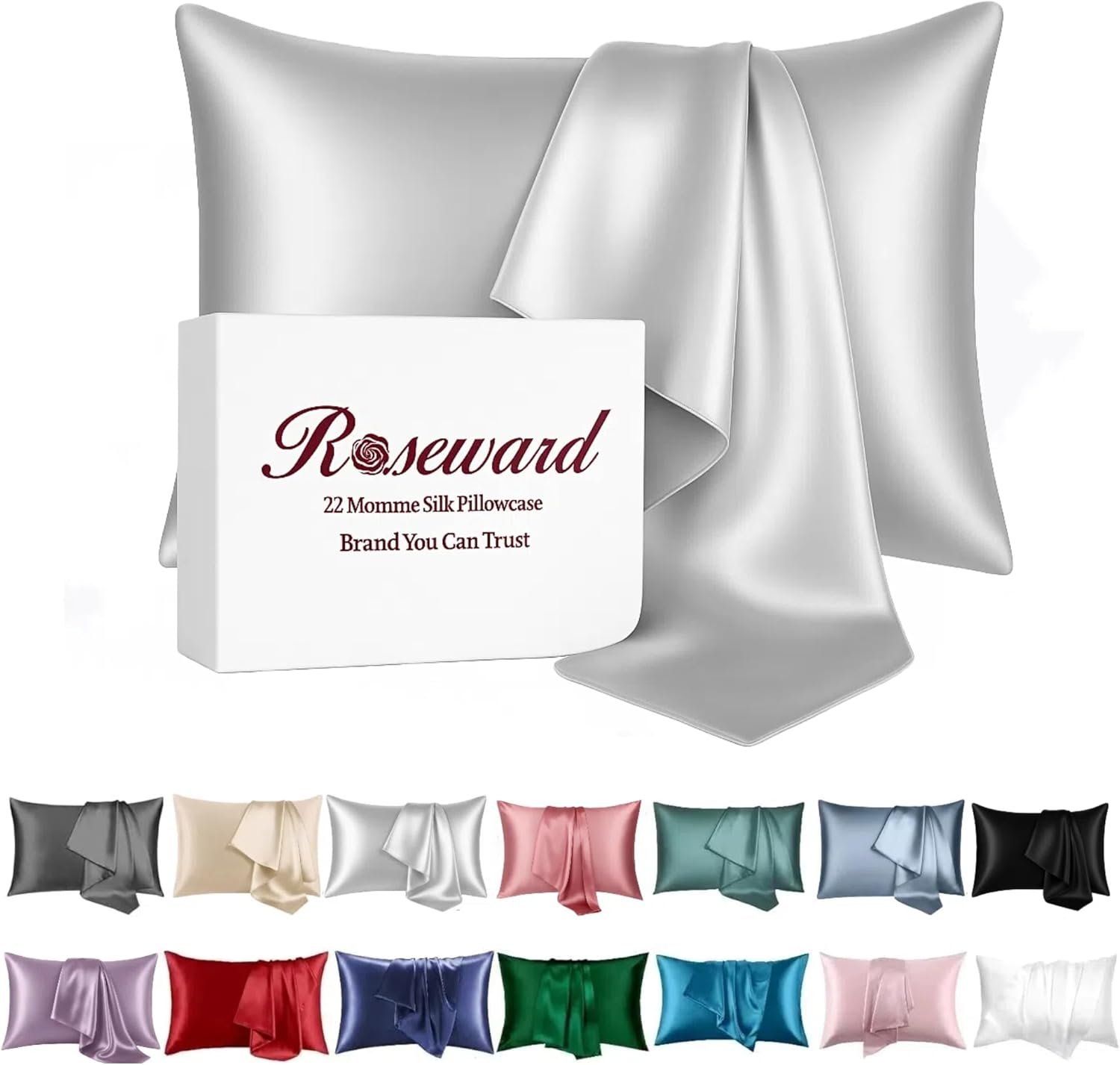 Gray Silk Pillowcase for Women Made in USA, Anti Wrinkle Silk Pillow Cases Queen with Zipper, 6A Grade 22 Momme, 100% Organic,1 Pc 20″x30″ (Queen, Grey)