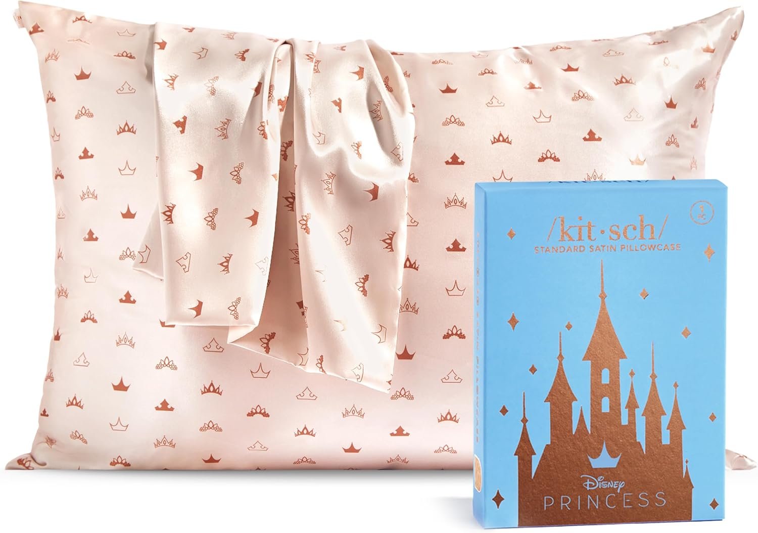 Kitsch & Disney Desert Crown Satin Pillowcase with Zipper – Soft Cooling, Better Than Silk Pillowcase, Disney Design for Kids Rooms & Toddler Bed Time Pillow Case – Queen/Standard 19×26