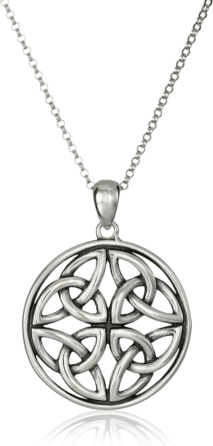 Amazon Essentials .925 Sterling Silver Celtic Pendant Necklace for Women, 18″ Rolo Chain, Hypoallergenic Women’s Jewelry