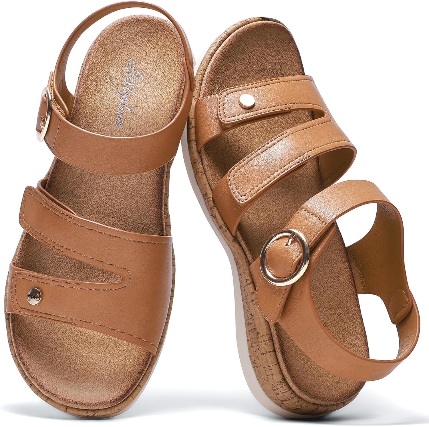 Women Sandals with Arch Support Open Toe Flat Sandals Walking Comfy Casual Adjustable Summer Sandal