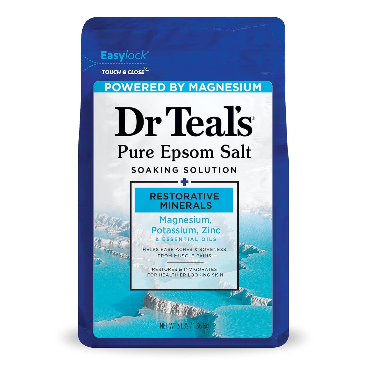Dr Teal’s Pure Epsom Salt, Restorative Minerals with Magnesium, Potassium & Zinc, 3 lbs