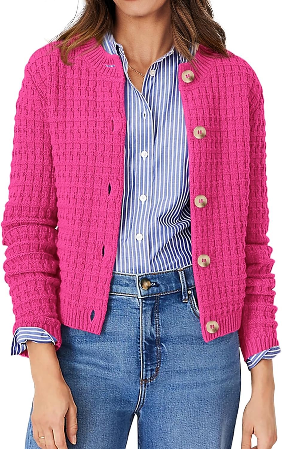 PRETTYGARDEN Women’s Knit Cardigan Sweaters Casual Long Sleeve Open Front Button Down Trendy Jackets Outerwear