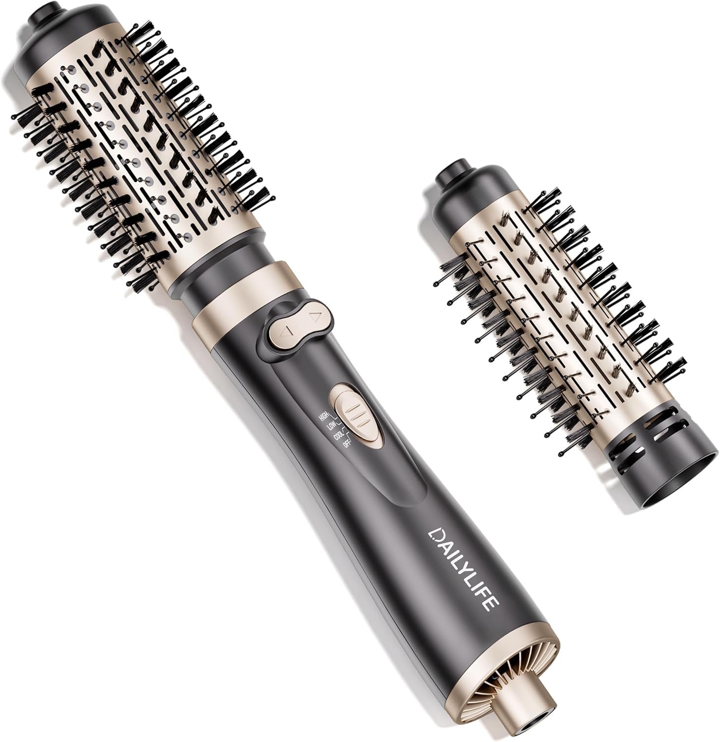 DAILYLIFE Rotating Hair Dryer Brush for Women, Spinning Blowout Brush, with 2 Brushes (1.5″ & 2″), Ceramic Barrel, Negative Ion, Black and Gold