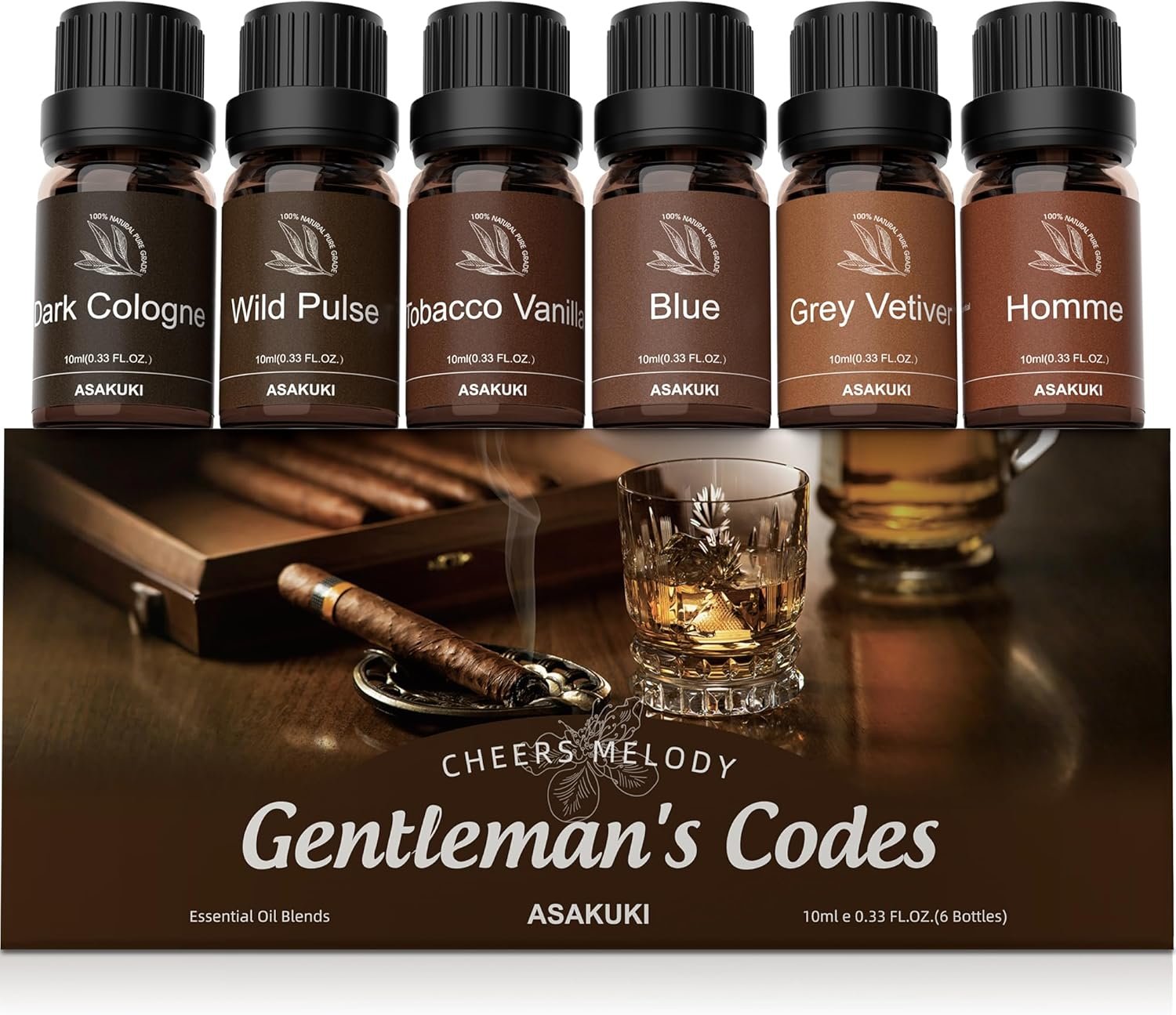 ASAKUKI Men Essential Oils Set for Diffuser, Valentine’s Day Gift for Men– 6×10ml Cologne-Inspired Unisex Fragrance Oils for Diffusers – Elegant, Clean, and Confident Scents