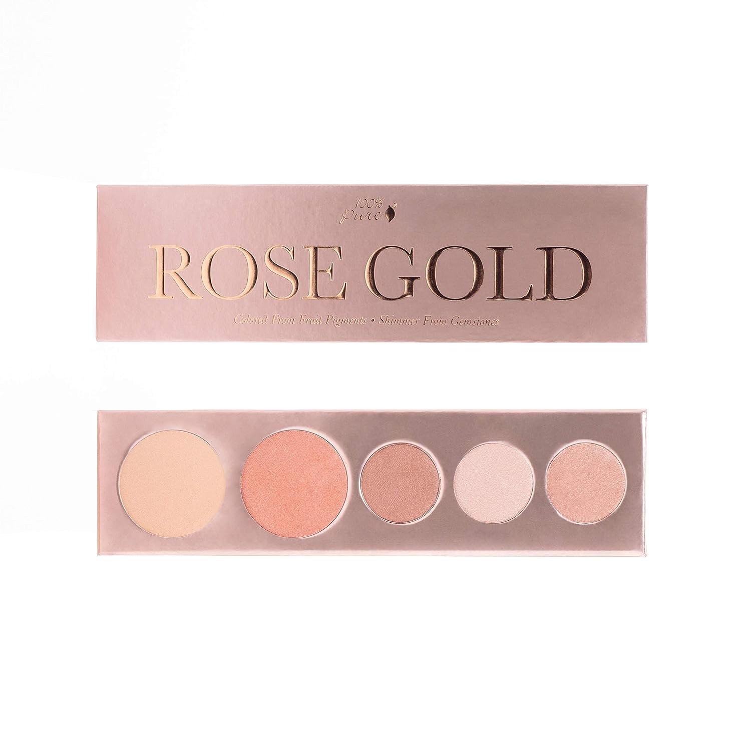 100% PURE Rose Gold Makeup Palette All in One Compact 3 Eyeshadow, Blush, Face Highlighter, Fruit Pigmented Natural Warm Metallic Shimmer for All Skin Types – Vegan (Glowy Rose Gold Metallics)