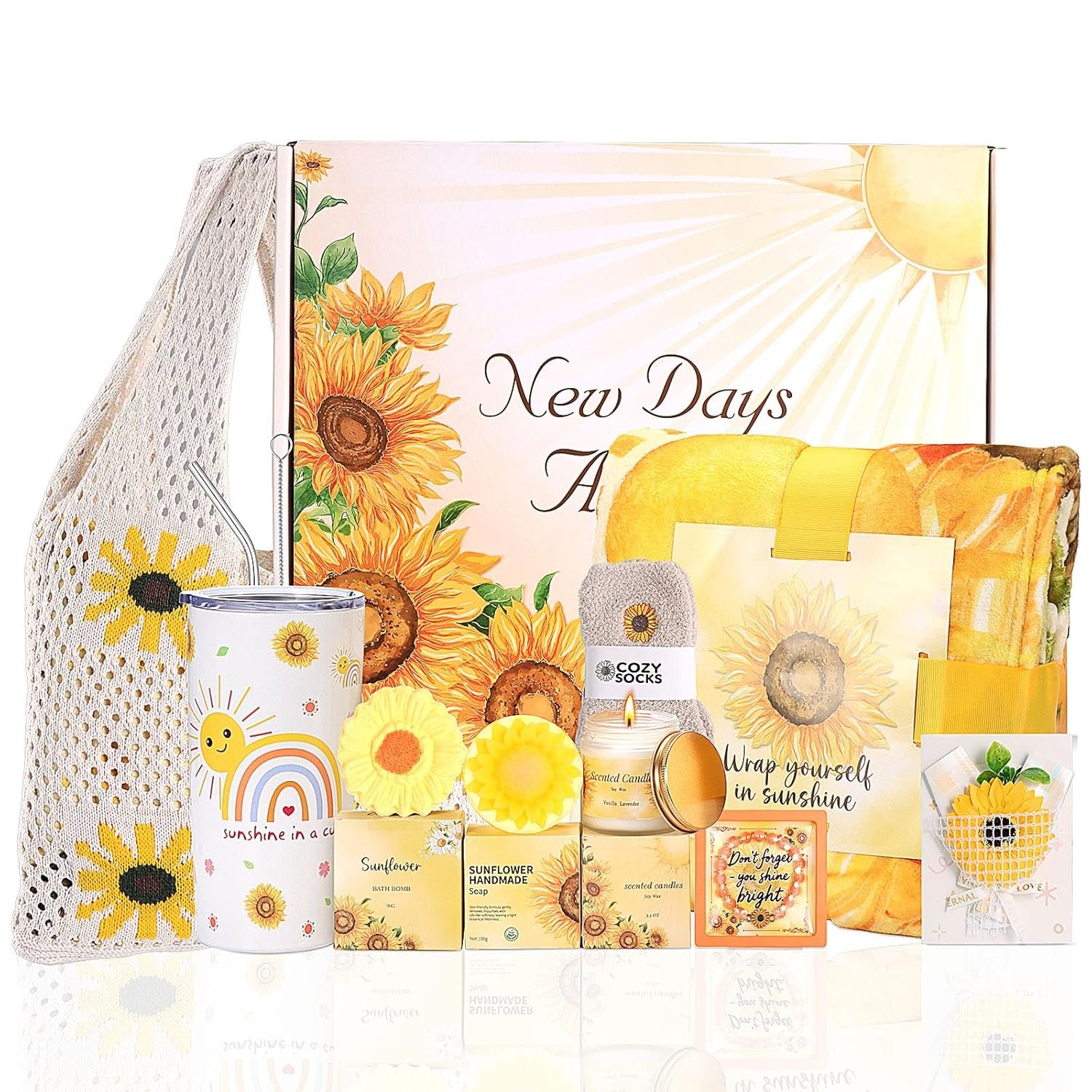 Sunflower Birthday Gifts for Women Self Care Gift – Sending Sunshine Gifts Box Get Well Soon Sympathy Gift Basket for Women Care Package, Valentines Day Gifts for Her Mom Wife Girlfriend Best Friend