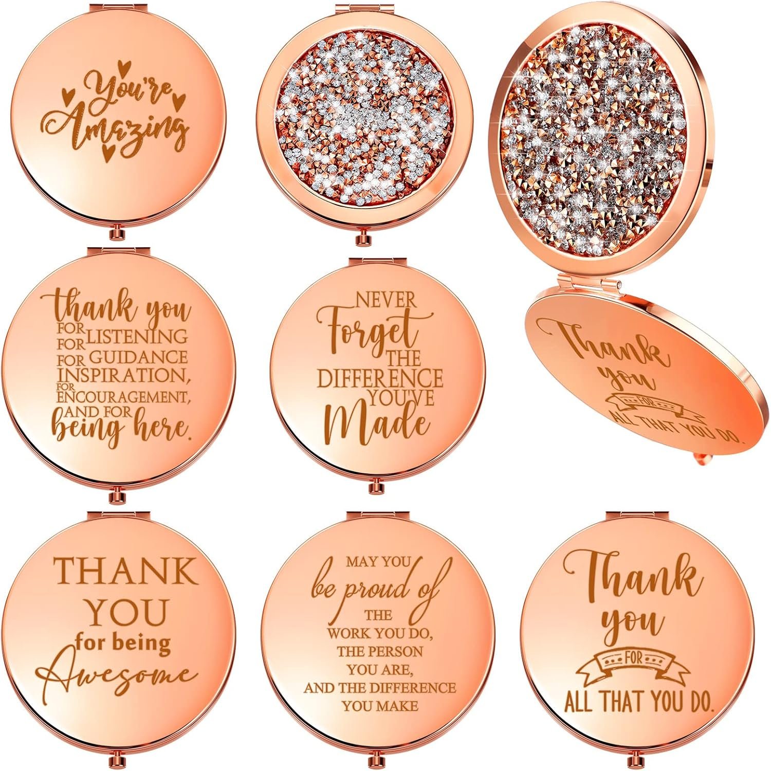 Unittype 6 Pcs Inspirational Compact Mirror Magnifying Mini Pocket Mirror for Women Purse Thanksgiving Employee Appreciation Gifts for Teachers Nurse Coworkers Staff(Rose Gold)