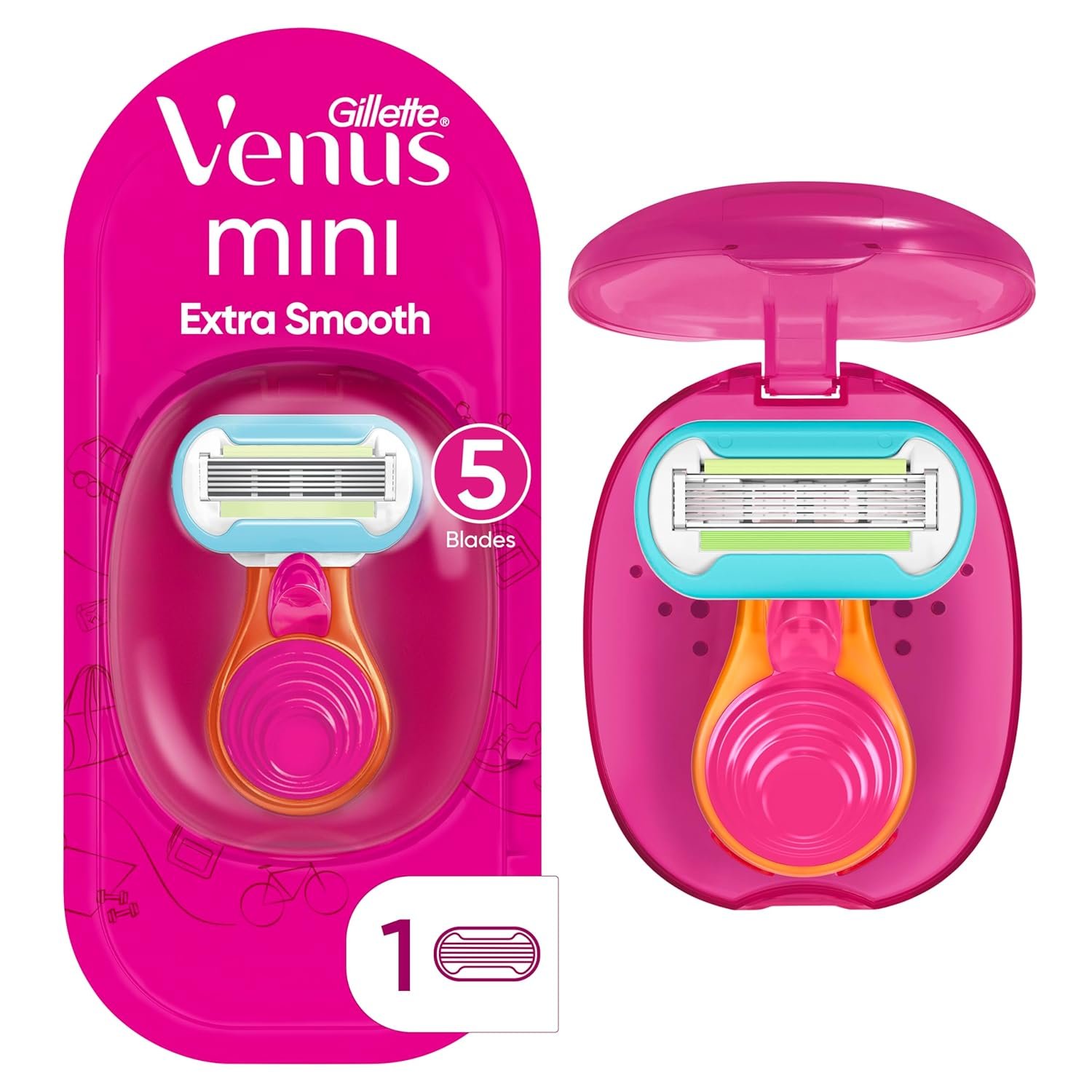 Gillette Venus Extra Smooth Travel Razor Kit for Women, Mini Handle + Refill + Case
