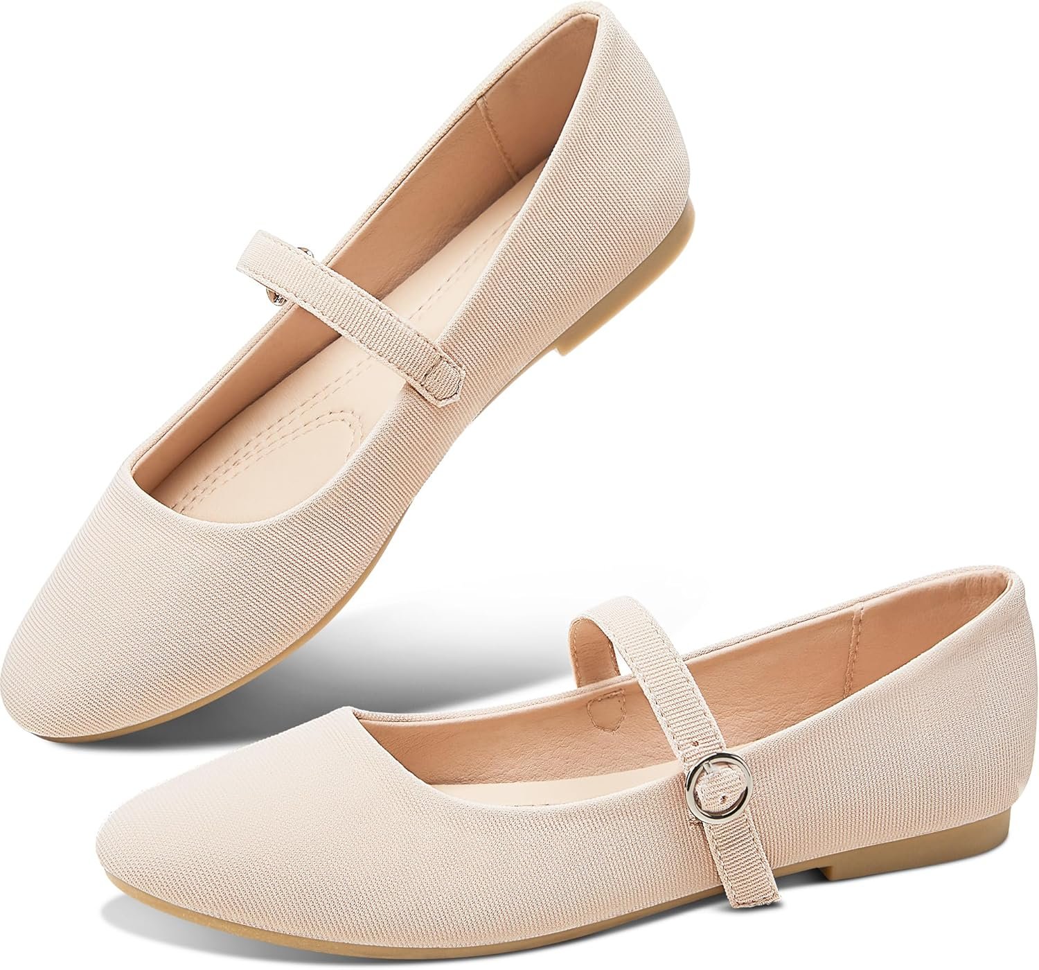 Obtaom Mary Jane Flat Shoes Round Toe Ballet Flats for Women Dressy Fabric Business Flats Comfortable Classic Strap Flats for Office