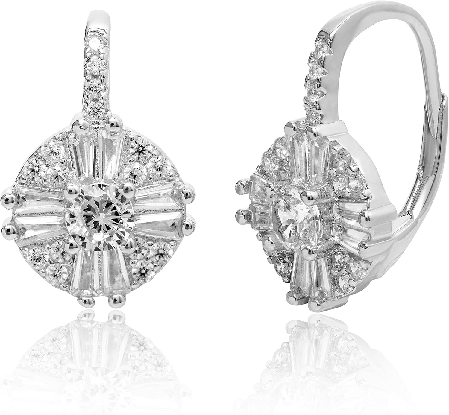 Women’s Earrings – 925 Sterling Silver Brilliant Crystal Cluster Drop Dangle Earrings