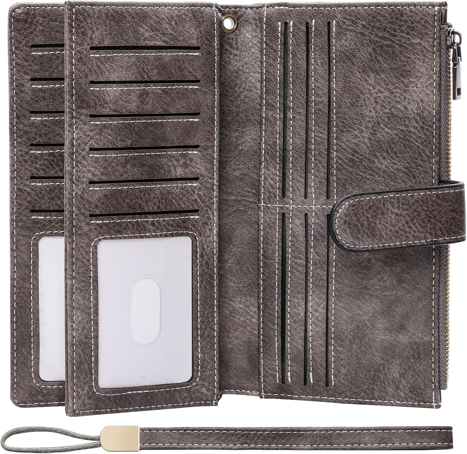 Womens Wallet RFID Blocking Large Capacity Credit Card Holder Long Purses for Women with Wristlet Pocket ID Window