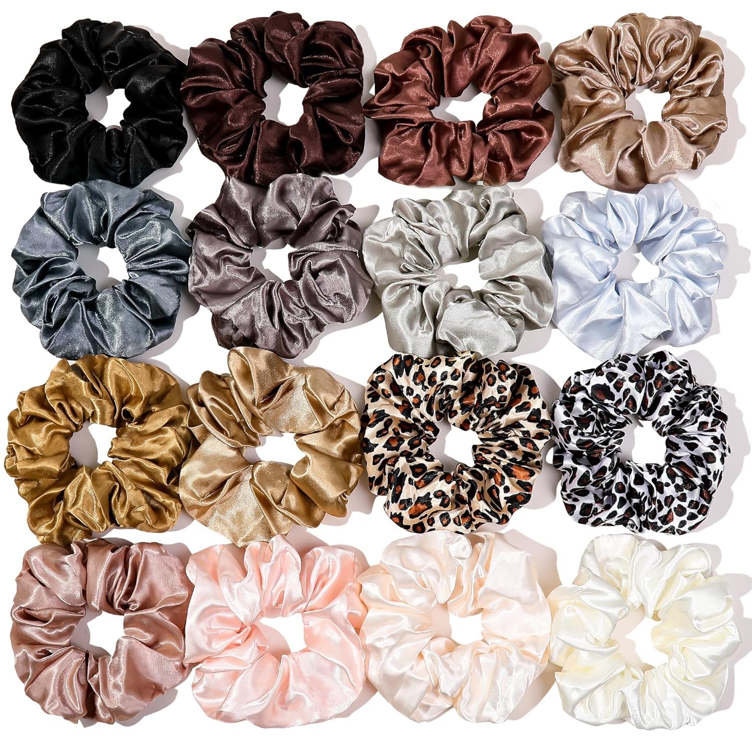16 Scrunchies for Women – Satin Hair Ties and Bands, Big Ponytail Holders for Thick, Curly Hair, Cute No-Crease Pony Tails, No Damage