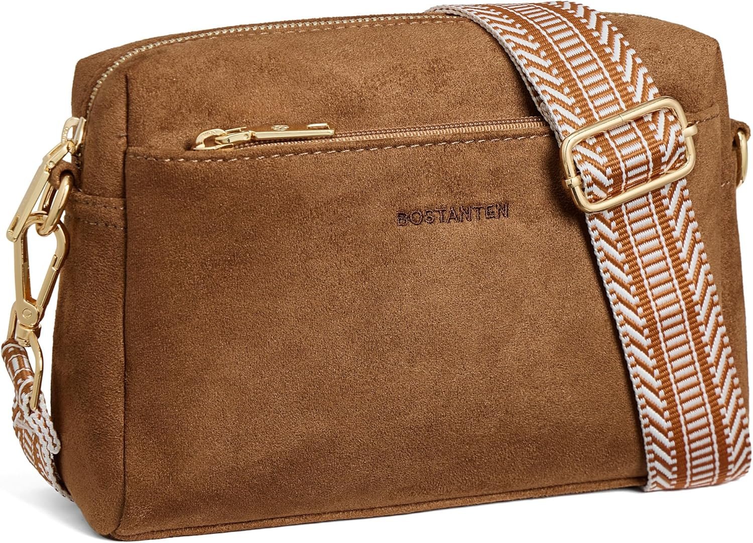 BOSTANTEN Small Crossbody Purse for Women Triple Zip Cell Phone Leather Handbag with Colored Shoulder Strap