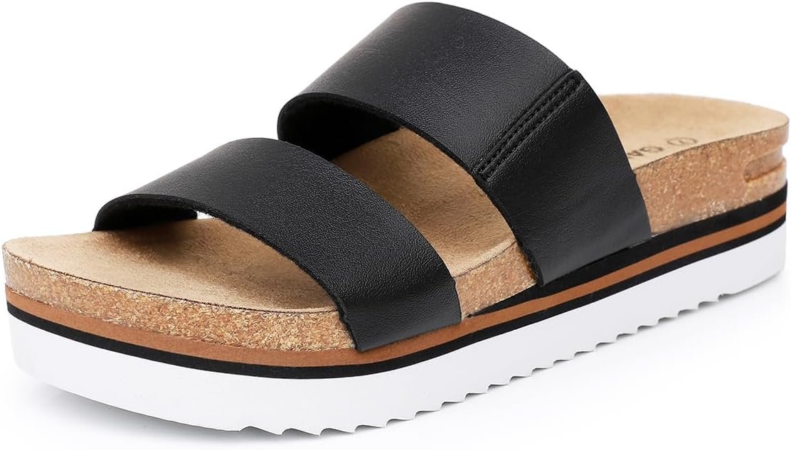 GAWBAW Women’s Summer Platform Sandals With Two Straps Comfortable Arch Support Beach Slide Sandals Cork Footbed Flatform Sandals For Women