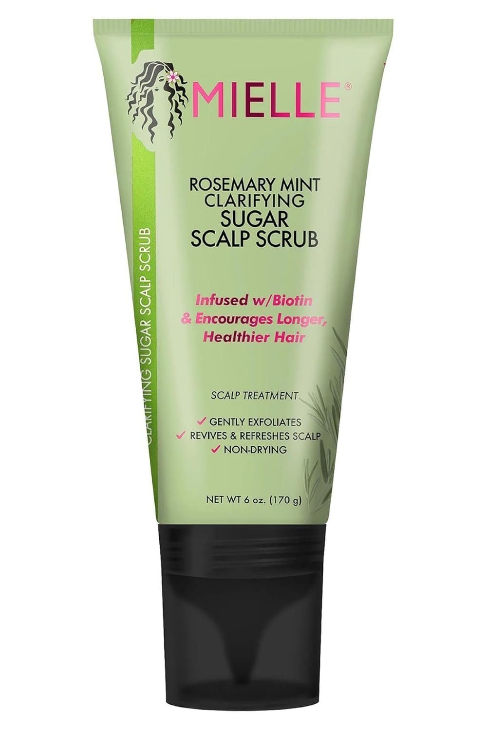 Mielle Organics Rosemary & Mint Sugar Exfoliating Scalp Scrub – Gentle Pre-Shampoo Dry Scalp Treatment for Oil & Product Buildup – Biotin Infused Non-Drying, Moisturizing Formula (6 Fl Oz)