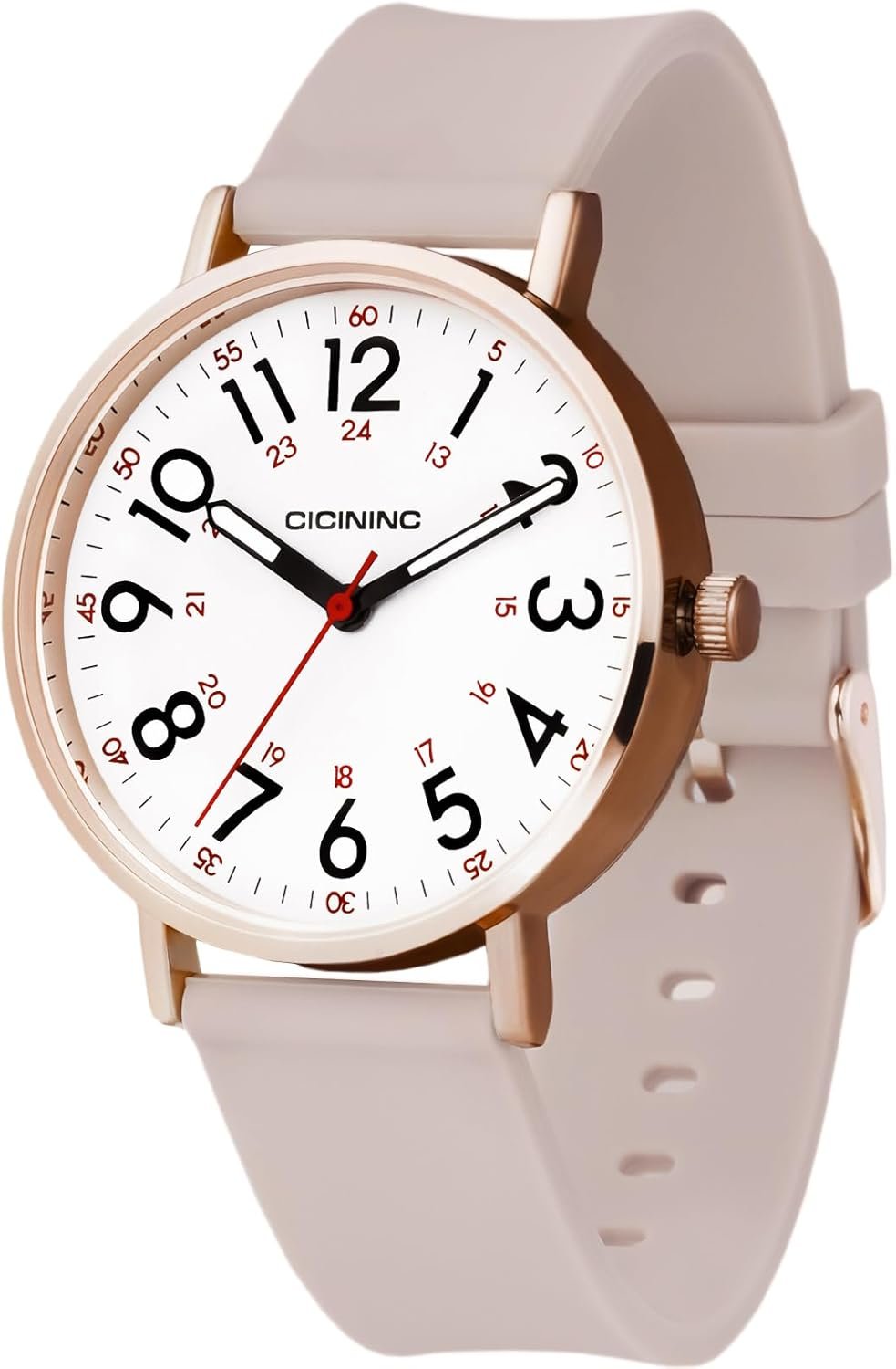 Watch with Second Hand Nursing for Women, Analog Watches for Nurses, 12/24 Hour Military Time, Easy Read Dial, Colorful Silicone Band