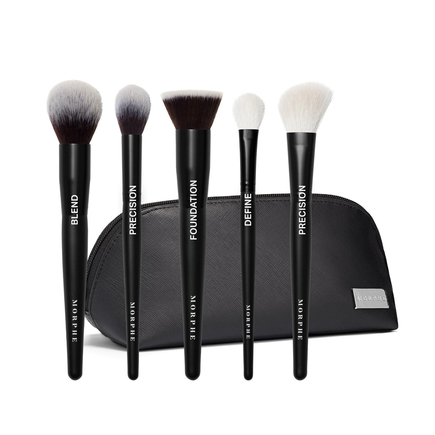 Morphe Face The Beat Makeup Brushes – 5 Piece Makeup Brush Set with Foundation, Blush, Contour & Blending Brushes – Made with Synthetic Bristles & Includes Makeup Brush Case (5 Count)