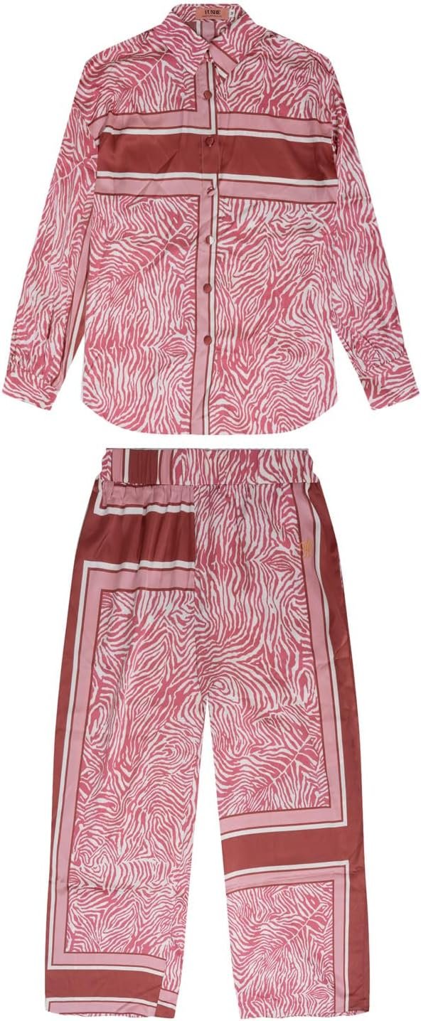 YUSHE 2 Piece Set Women Zebra Print Shirt Wide Leg Pant Office Wear Coord Set Dress Summer 2025 Director Boss Bold Fashion