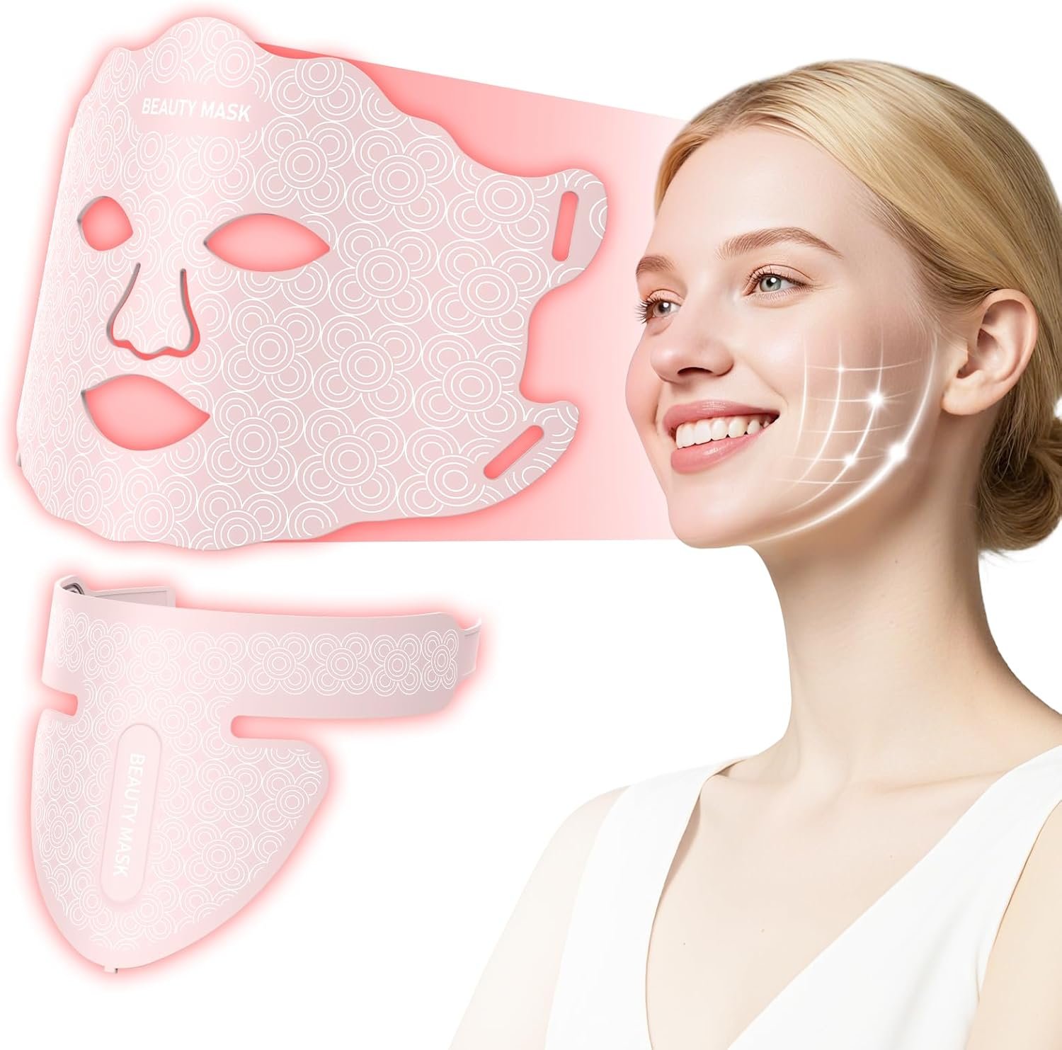 LED light therapy mask, Red Light Therapy for Face & Neck, 7 Colors Led Face and Neck Mask, can USB Charging with Controller, Firming and Sooth for Home Working Travel Yoga