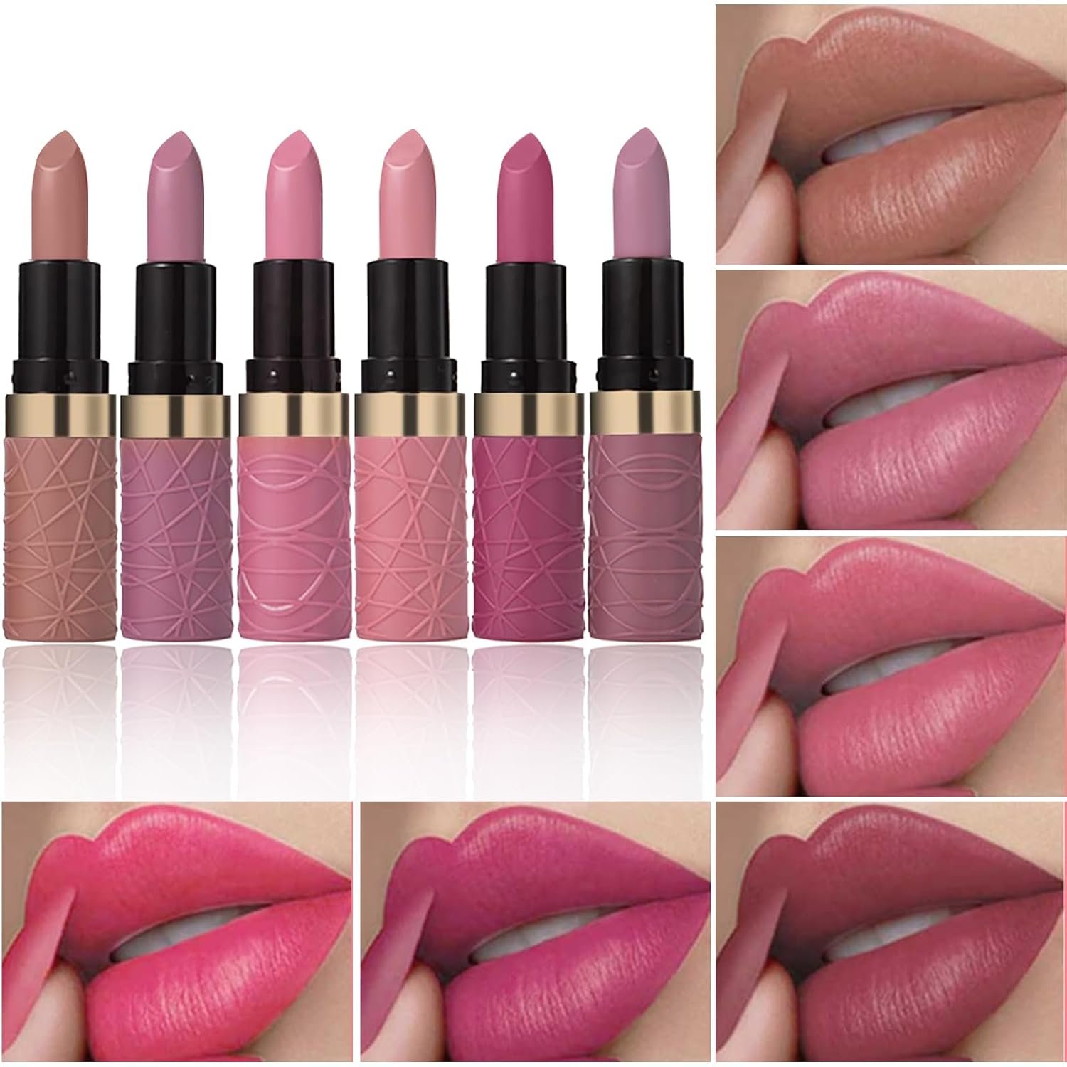 BONNIE CHOICE 6Pcs Matte Lipstick Set, Brown Nude Pink Purple Rose Red Matte Lipstick Sets for Women Velvet Lipstick Long Lasting Waterproof 24 Hours Lip Stick Makeup Valentine’s Day Gift Sets (A)