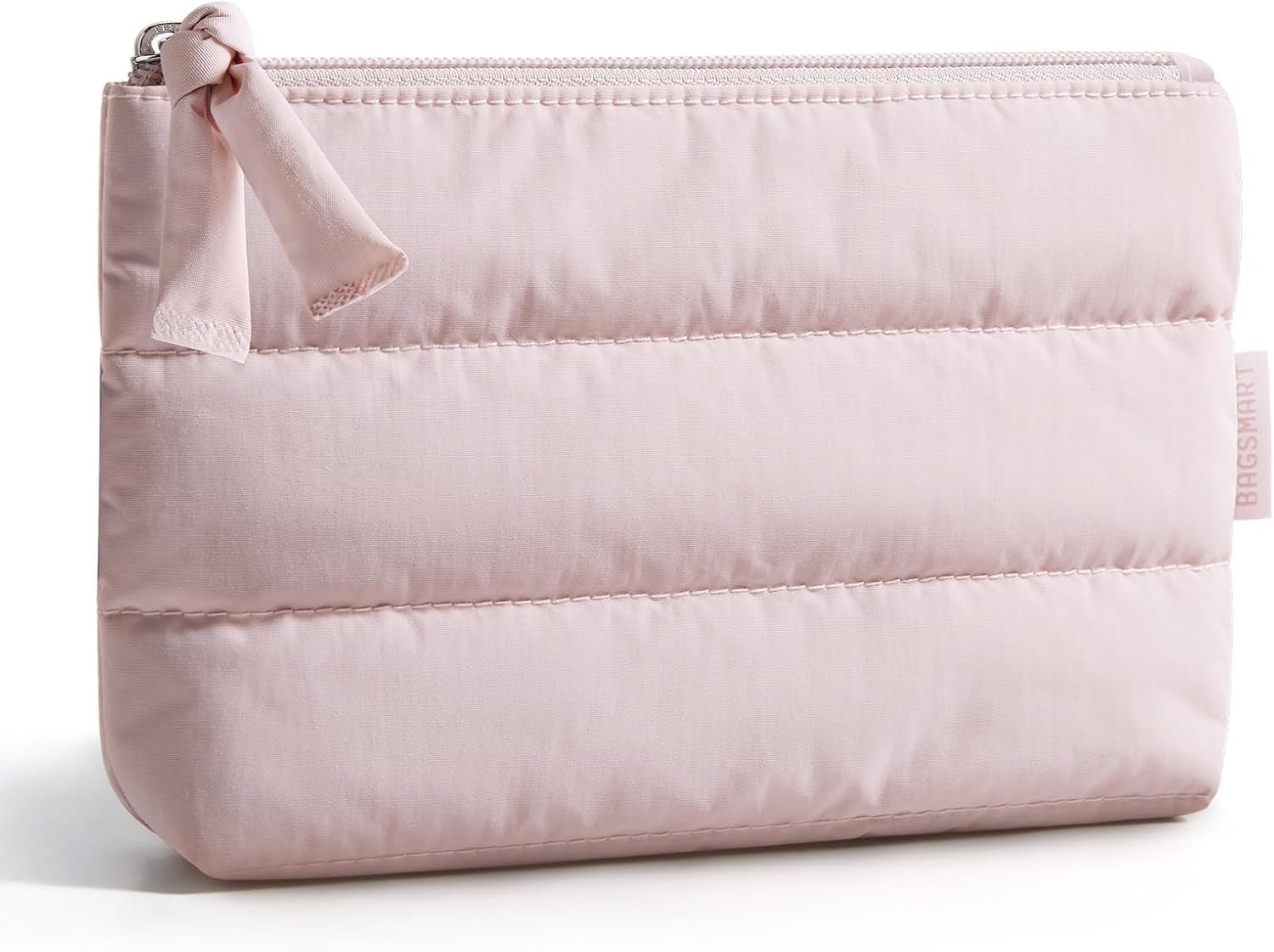 BAGSMART Small Makeup Bag, Puffy Portable Cosmetic Pouch with Charm Zipper, Water-Resistant Travel Organizer for Women (Baby Pink, Small)