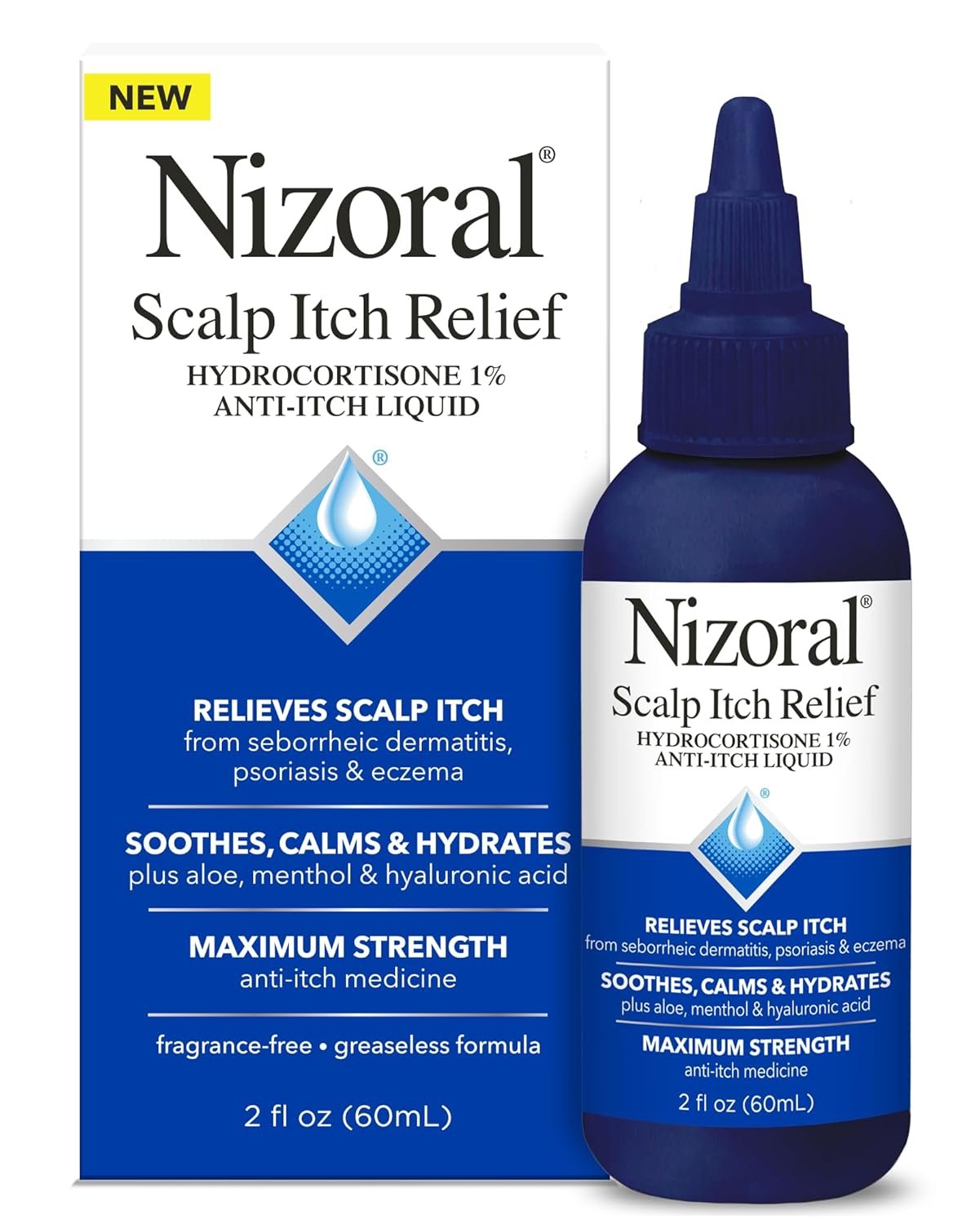 Nizoral Scalp Itch Relief Liquid—Relieves Scalp Itch and Soothes, Calms and Hydrates with Maximum Strength Anti-Itch Medicine (Hydrocortisone 1%), 2 Fl Oz